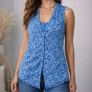 Endless Knot Art Reversible‎ Indonesian Batik Tunic Vest Boho Blue Medium